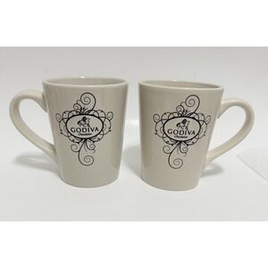 Godiva‎ Chocolatier 2010 California Pantry 2 Coffee Mugs Beige w/ Brown Logo